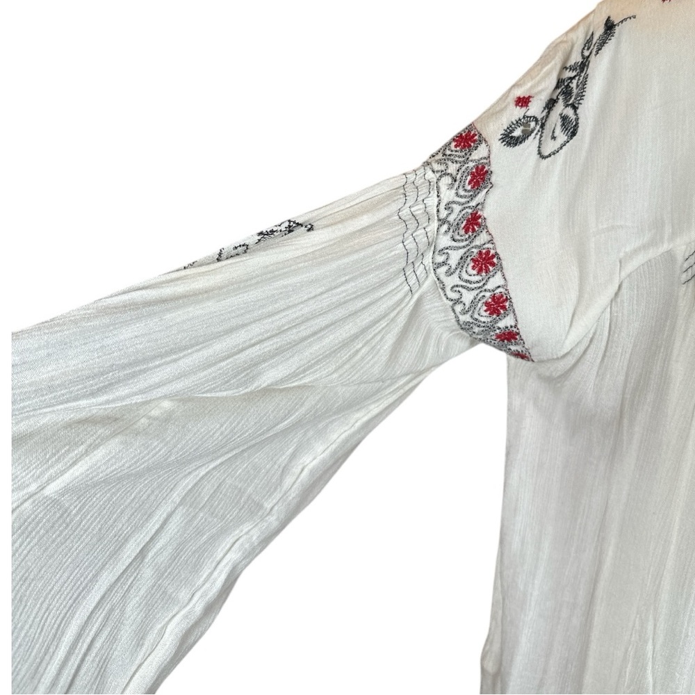 Free People White Blouse with Black and Red Embroidery - Picture 4 of 8